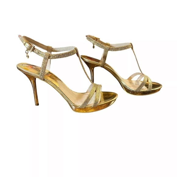 Michael Kors Yvonne Platform Gold Heels Size 9.5 Women’s Strappy Glitter Formal - Picture 2 of 10